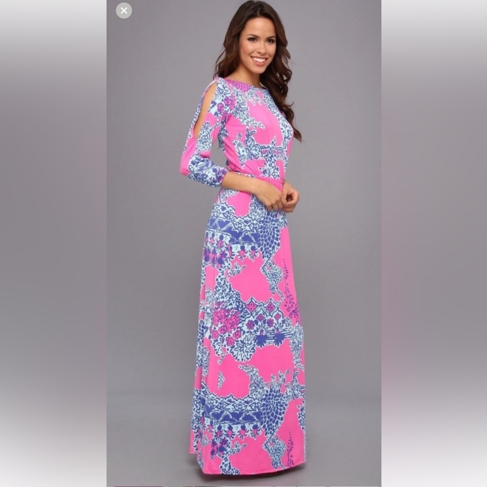 Lilly Pulitzer Bright Pink & Blue Floral Maxi Dress